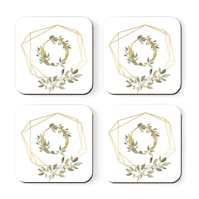 Square Coffee Drink Monogram Coasters Gift Set, Greenery Gold Geometric Frame-Set of 4-Andaz Press-O-