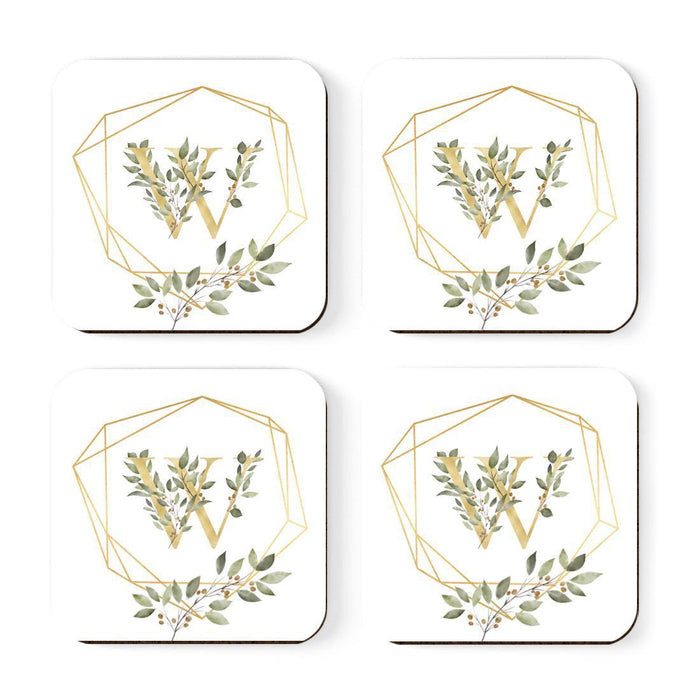 Square Coffee Drink Monogram Coasters Gift Set, Greenery Gold Geometric Frame-Set of 4-Andaz Press-W-