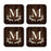 Square Coffee Drink Monogram Coasters Gift Set, Rustic Wood Deer Antler-Set of 4-Andaz Press-M-