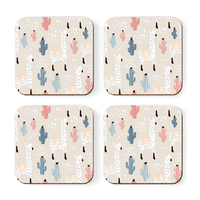 Square Drink Coffee Coasters Gift Set, Boho Design-Set of 4-Andaz Press-Boho Aqua Llama-