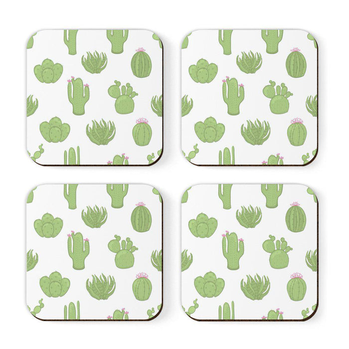 Square Drink Coffee Coasters Gift Set, Boho Design-Set of 4-Andaz Press-Boho Desert Cactus-