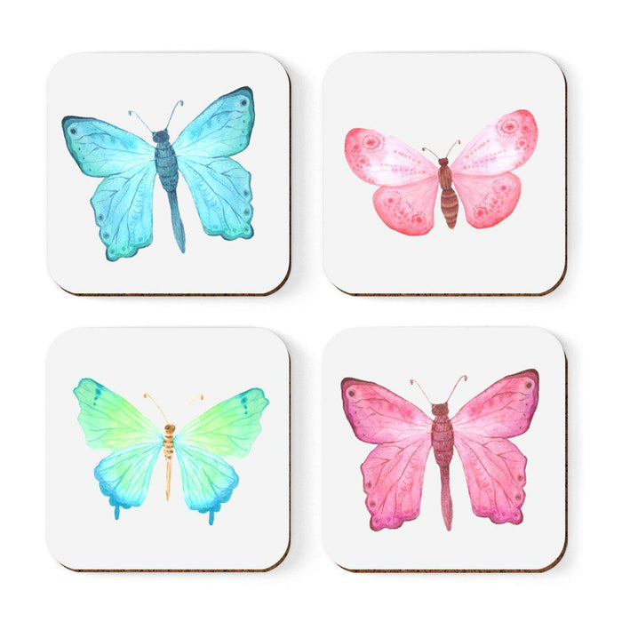 Square Drink Coffee Coasters Gift Set, Boho Design-Set of 4-Andaz Press-Butterfly Set 2-