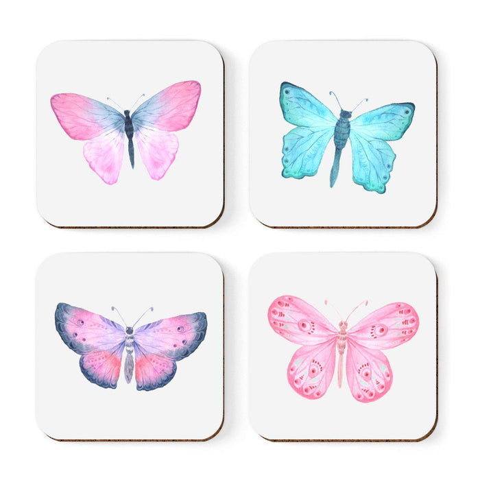 Square Drink Coffee Coasters Gift Set, Boho Design-Set of 4-Andaz Press-Butterfly Set 3-