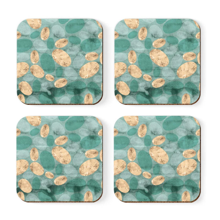 Square Drink Coffee Coasters Gift Set, Boho-Set of 4-Andaz Press-Boho Blue Gold Pebbles-