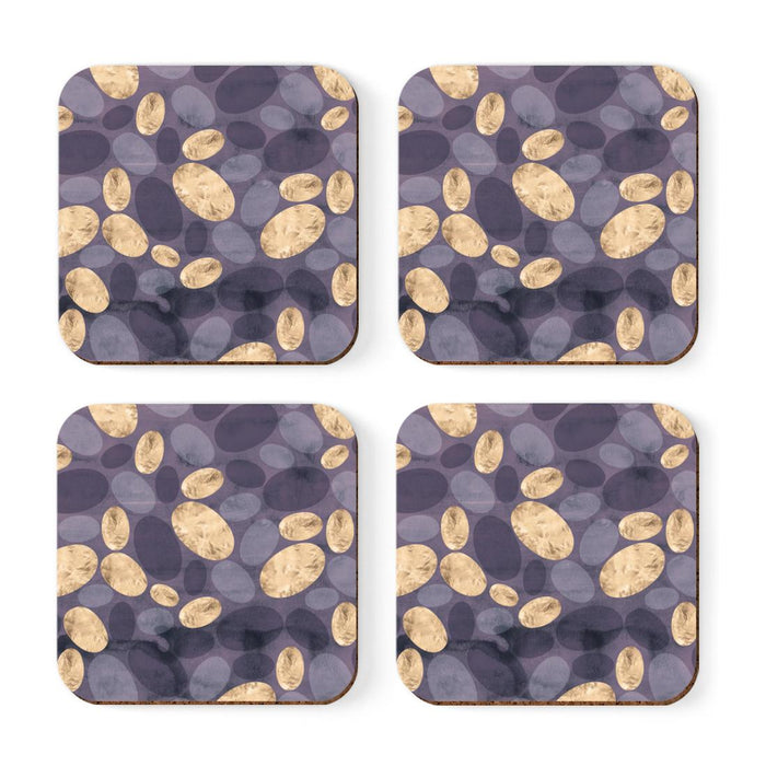 Square Drink Coffee Coasters Gift Set, Boho-Set of 4-Andaz Press-Boho Blue Gold Pebbles-