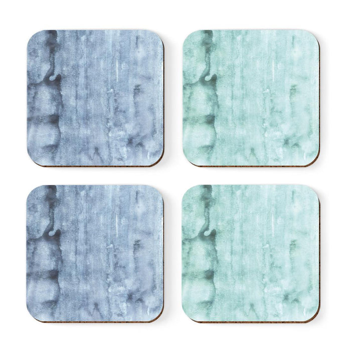 Square Drink Coffee Coasters Gift Set, Boho-Set of 4-Andaz Press-Aqua Blue Watercolor-