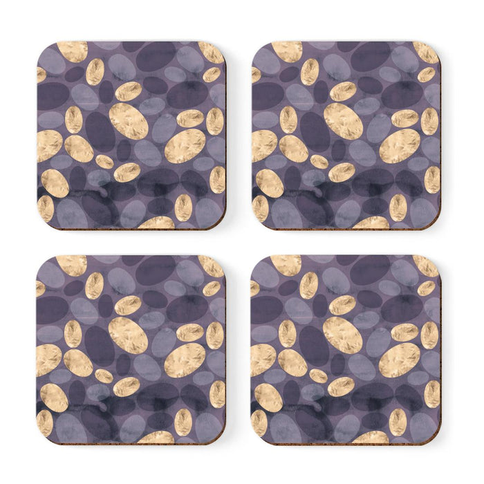 Square Drink Coffee Coasters Gift Set, Boho-Set of 4-Andaz Press-Boho Purple Gold Pebbles-