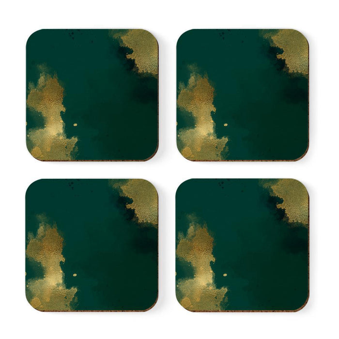 Square Drink Coffee Coasters Gift Set, Boho-Set of 4-Andaz Press-Emerald Green Gold Boho Watercolor-