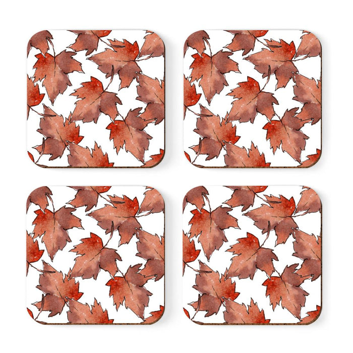 Square Drink Coffee Coasters Gift Set, Boho-Set of 4-Andaz Press-Fall Autumn Fallen Leaves-