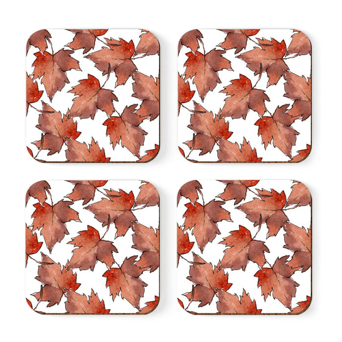 Square Drink Coffee Coasters Gift Set, Boho-Set of 4-Andaz Press-Fall Autumn Fallen Leaves-