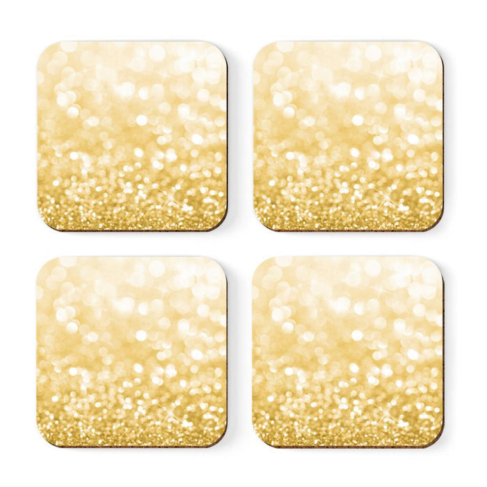 Square Drink Coffee Coasters Gift Set, Boho-Set of 4-Andaz Press-Glitzy Gold Glitter-