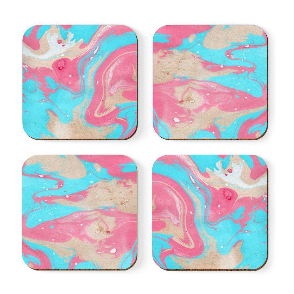 Square Drink Coffee Coasters Gift Set, Textures-Set of 4-Andaz Press-Marble Coral Aqua-