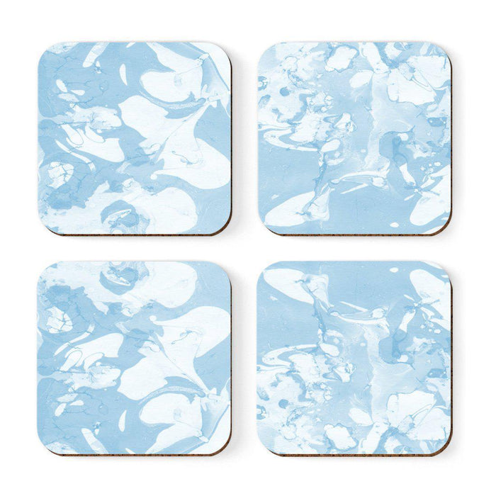 Square Drink Coffee Coasters Gift Set, Textures-Set of 4-Andaz Press-Marble Light Blue-