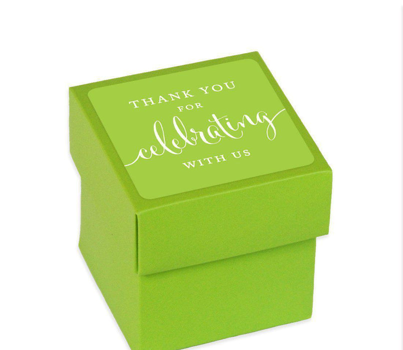 Square Party Favor Boxes, Thank You for Celebrating With Us-Set of 20-Andaz Press-White-