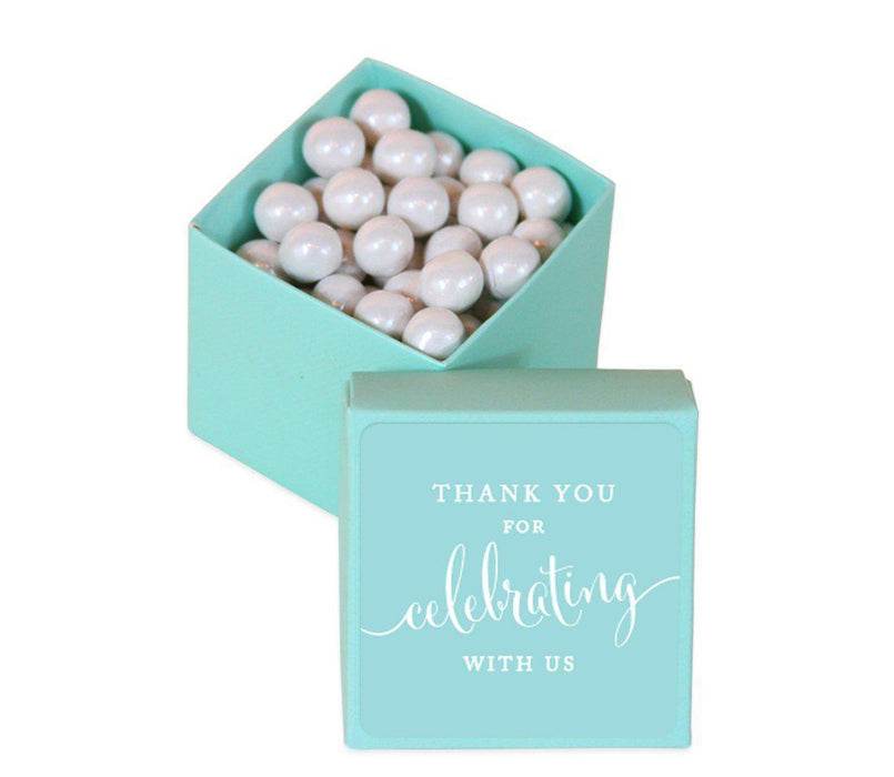 Square Party Favor Boxes, Thank You for Celebrating With Us-Set of 20-Andaz Press-White-
