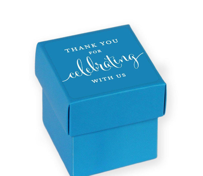 Square Party Favor Boxes, Thank You for Celebrating With Us-Set of 20-Andaz Press-White-