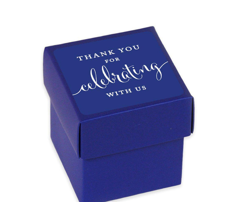 Square Party Favor Boxes, Thank You for Celebrating With Us-Set of 20-Andaz Press-White-