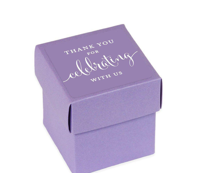 Square Party Favor Boxes, Thank You for Celebrating With Us-Set of 20-Andaz Press-White-
