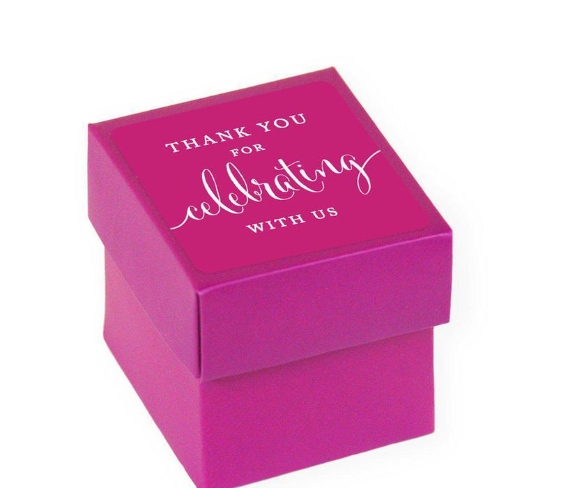 Square Party Favor Boxes, Thank You for Celebrating With Us-Set of 20-Andaz Press-White-