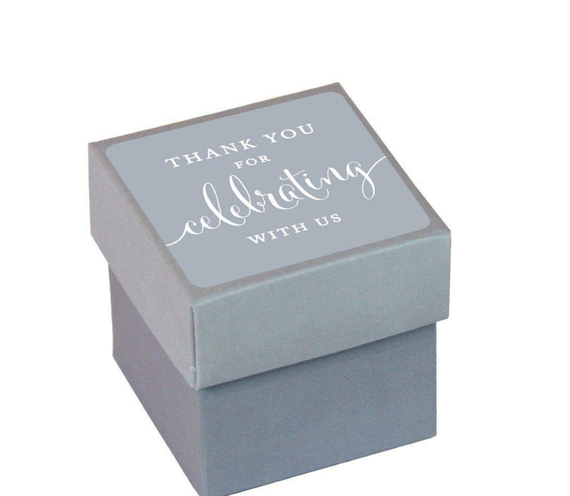 Square Party Favor Boxes, Thank You for Celebrating With Us-Set of 20-Andaz Press-White-