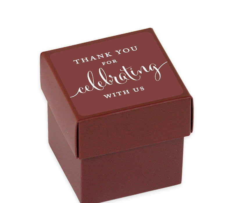 Square Party Favor Boxes, Thank You for Celebrating With Us-Set of 20-Andaz Press-White-