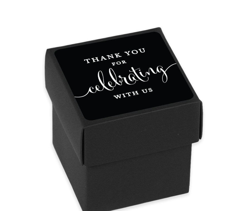 Square Party Favor Boxes, Thank You for Celebrating With Us-Set of 20-Andaz Press-White-