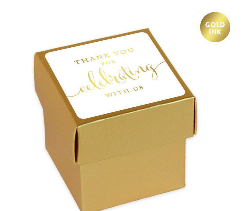 Square Party Favor Boxes, Thank You for Celebrating With Us-Set of 20-Andaz Press-White-