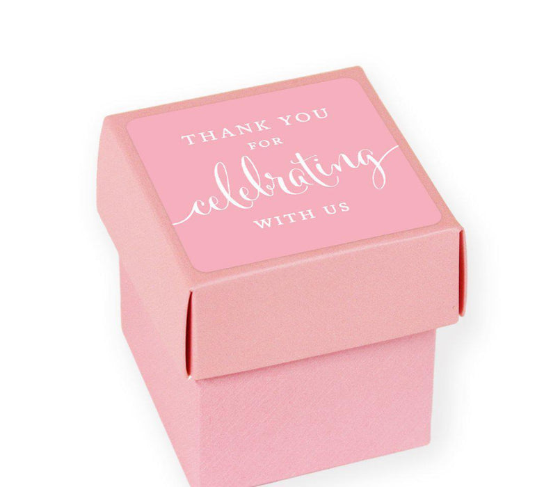 Square Party Favor Boxes, Thank You for Celebrating With Us-Set of 20-Andaz Press-White-