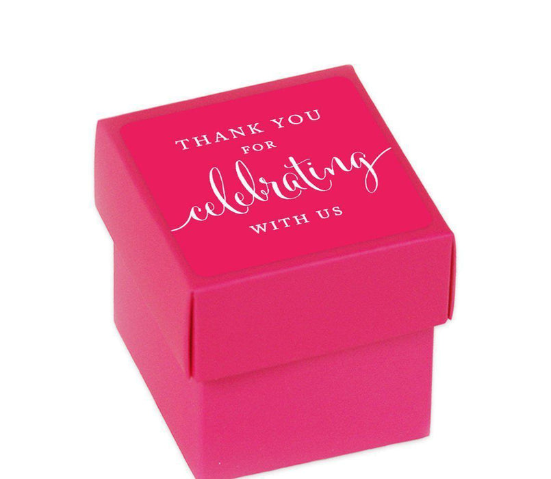 Square Party Favor Boxes, Thank You for Celebrating With Us-Set of 20-Andaz Press-White-