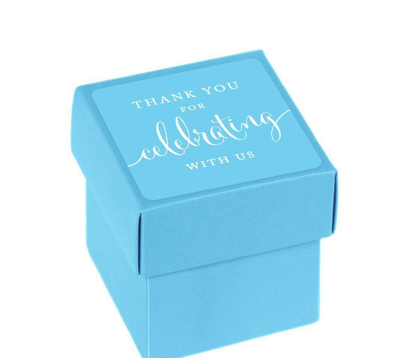 Square Party Favor Boxes, Thank You for Celebrating With Us-Set of 20-Andaz Press-Baby Blue-