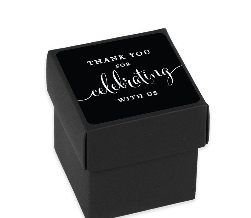 Square Party Favor Boxes, Thank You for Celebrating With Us-Set of 20-Andaz Press-Black-