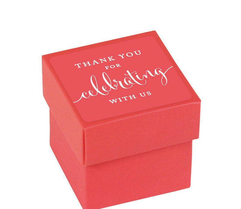 Square Party Favor Boxes, Thank You for Celebrating With Us-Set of 20-Andaz Press-Coral-