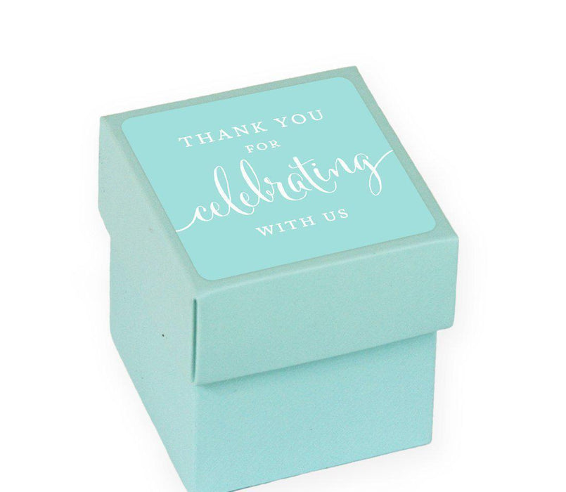 Square Party Favor Boxes, Thank You for Celebrating With Us-Set of 20-Andaz Press-Diamond Blue-