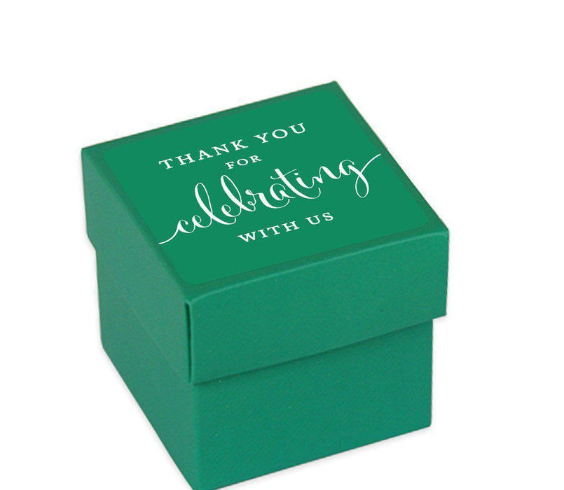 Square Party Favor Boxes, Thank You for Celebrating With Us-Set of 20-Andaz Press-Emerald Green-