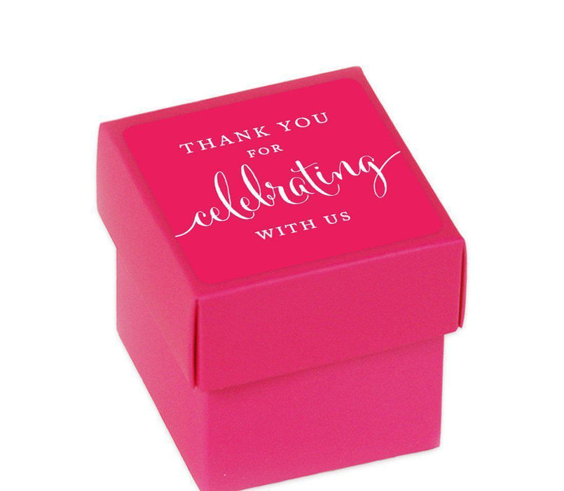 Square Party Favor Boxes, Thank You for Celebrating With Us-Set of 20-Andaz Press-Fuchsia-