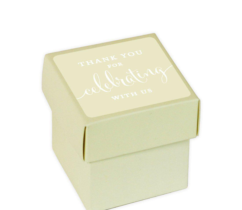 Square Party Favor Boxes, Thank You for Celebrating With Us-Set of 20-Andaz Press-Ivory-