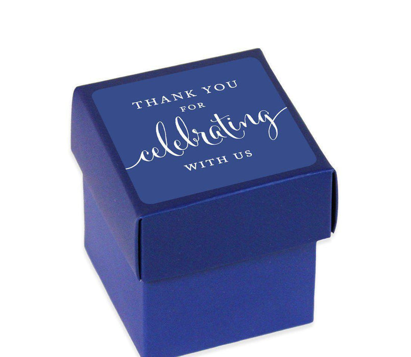 Square Party Favor Boxes, Thank You for Celebrating With Us-Set of 20-Andaz Press-Navy Blue-