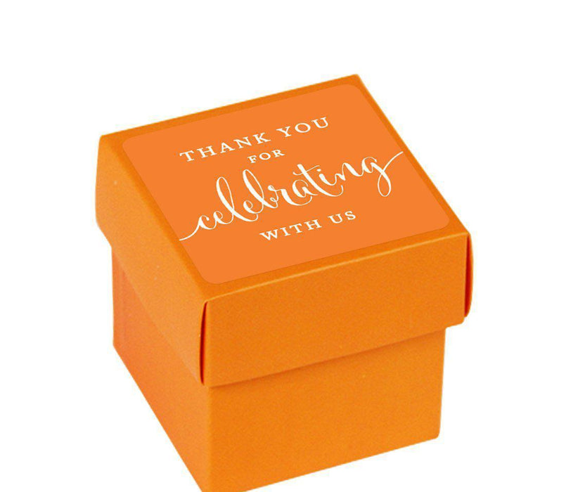 Square Party Favor Boxes, Thank You for Celebrating With Us-Set of 20-Andaz Press-Orange-
