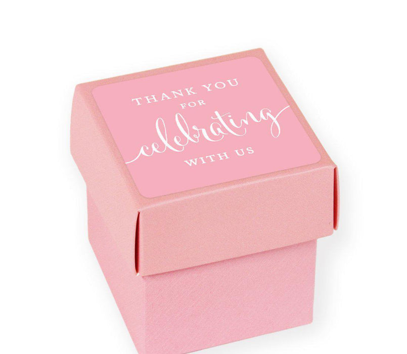 Square Party Favor Boxes, Thank You for Celebrating With Us-Set of 20-Andaz Press-Pink-