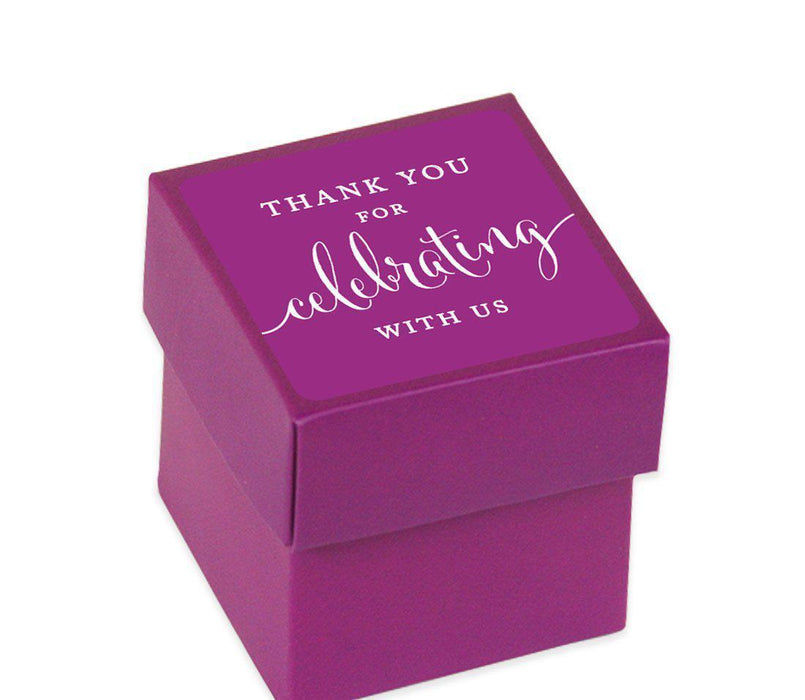 Square Party Favor Boxes, Thank You for Celebrating With Us-Set of 20-Andaz Press-Plum Purple-