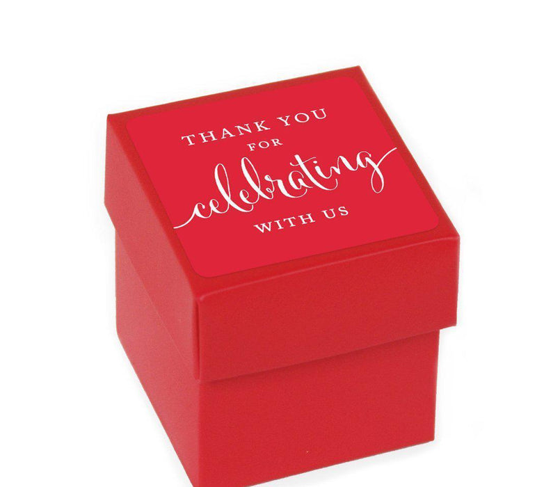 Square Party Favor Boxes, Thank You for Celebrating With Us-Set of 20-Andaz Press-Red-