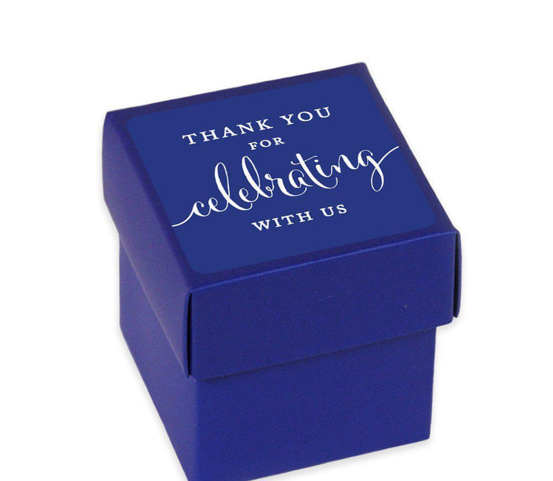 Square Party Favor Boxes, Thank You for Celebrating With Us-Set of 20-Andaz Press-Royal Blue-