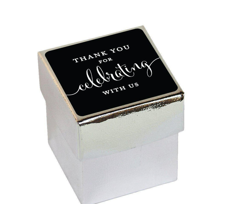 Square Party Favor Boxes, Thank You for Celebrating With Us-Set of 20-Andaz Press-Silver-
