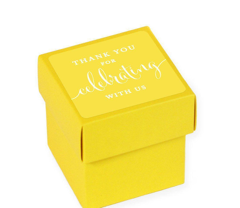Square Party Favor Boxes, Thank You for Celebrating With Us-Set of 20-Andaz Press-Yellow-