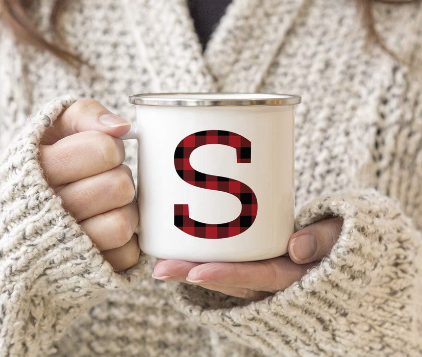 Stainless Steel Campfire Coffee Hot Chocolate Mug Gift, Buffalo Red Plaid Monogram Initial Letter S-Set of 1-Andaz Press-