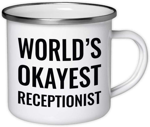 Stainless Steel Campfire Coffee Mug Gag Gift, World's Okayest Receptionist-Set of 1-Andaz Press-