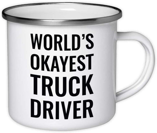 Stainless Steel Campfire Coffee Mug Gag Gift, World's Okayest Truck Driver-Set of 1-Andaz Press-