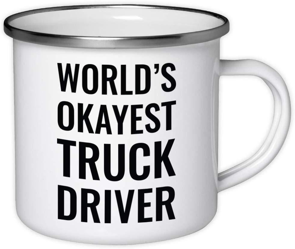 Stainless Steel Campfire Coffee Mug Gag Gift, World's Okayest Truck Driver-Set of 1-Andaz Press-