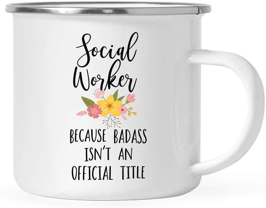 Stainless Steel Campfire Coffee Mug Gift, Social Worker Because Badass Isn't an Official Title, Floral-Set of 1-Andaz Press-
