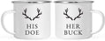 Stainless Steel Campfire Coffee Mugs Gift Set, His Doe, Her Buck, Deer Antlers Graphic-Set of 2-Andaz Press-